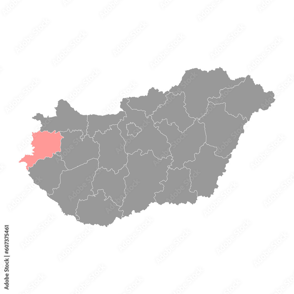 Vas county map, administrative district of Hungary. Vector illustration.