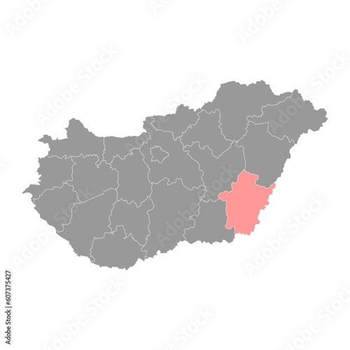Bekes county map, administrative district of Hungary. Vector illustration.