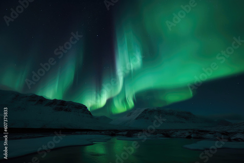 Vibrant Aurora Borealis. Generative AI © Andrii 