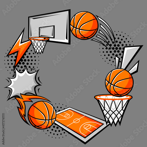 Frame with basketball items. Sport club illustration. © incomible