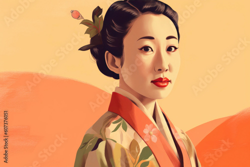 Exquisite Japanese Woman in Cultural Attire. Generative AI