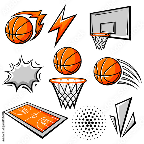 Set of basketball symbols. Sport club illustration.