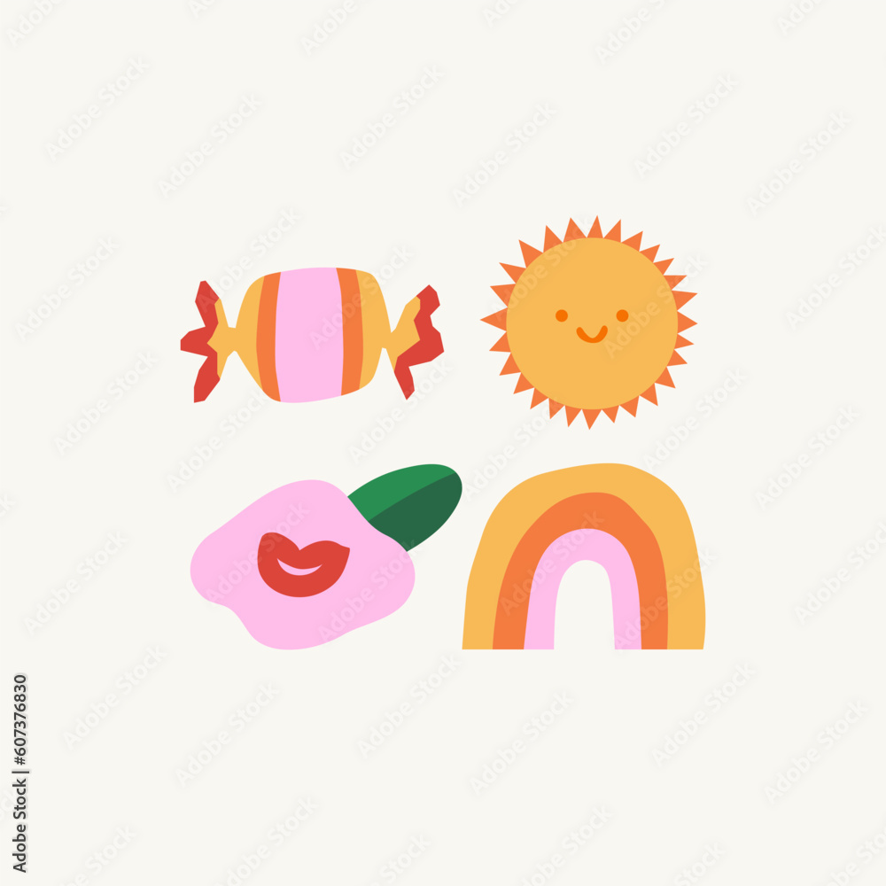 Summer vibes labels collection, candy, sun and rainbow Summer vibes labels collection, candy, sun and rainbow