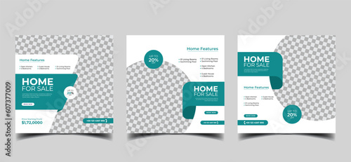 real estate social media post for square web banner design template 