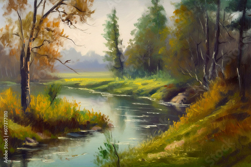autumn landscape oil -Ai
