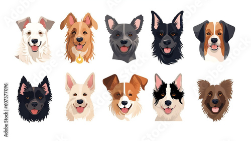 Dogs breeds cartoon collection. Vector illustration flat style on white background. generative aI illustration © perapong