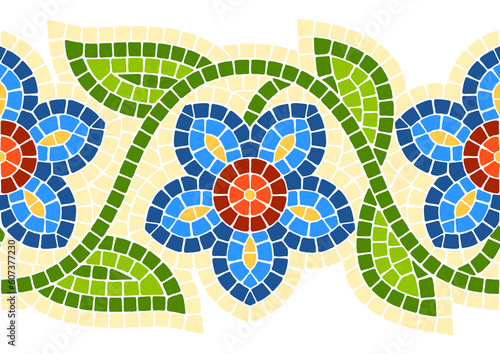 Floral mosaic pattern. Decorative antique stone ornament.