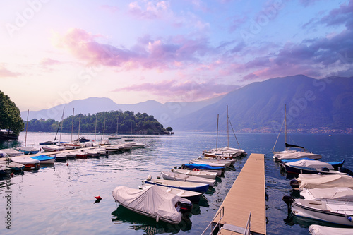 View of small marina on Lake Como in Italy