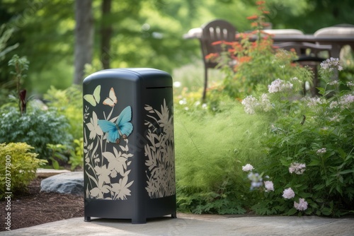Wallpaper Mural air purifier in peaceful garden setting, with birds and butterflies, created with generative ai Torontodigital.ca