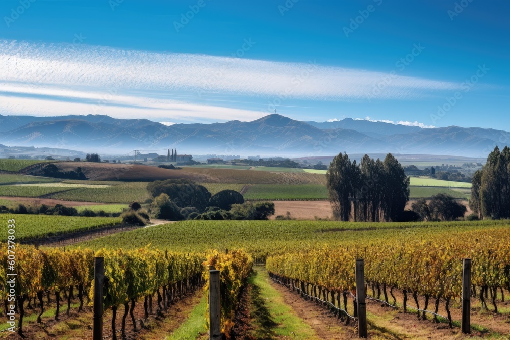 vineyard with rolling hills and distant mountains in the background, created with generative ai vineyard with rolling hills and distant mountains in the background, created with generative ai