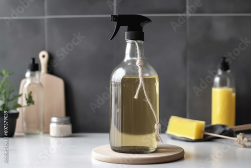 Wallpaper Mural homemade cleaning product bottle with ingredients label and dropper, created with generative ai Torontodigital.ca