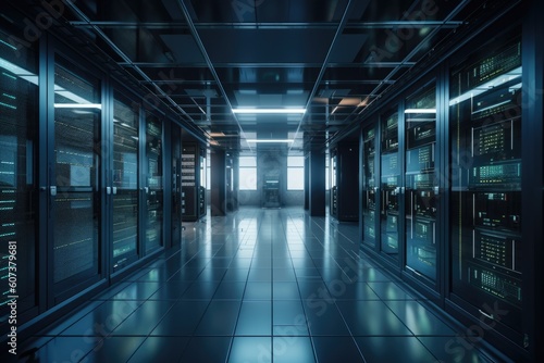 data center with sleek and futuristic interior  filled with advanced technology for storing and managing data  created with generative ai