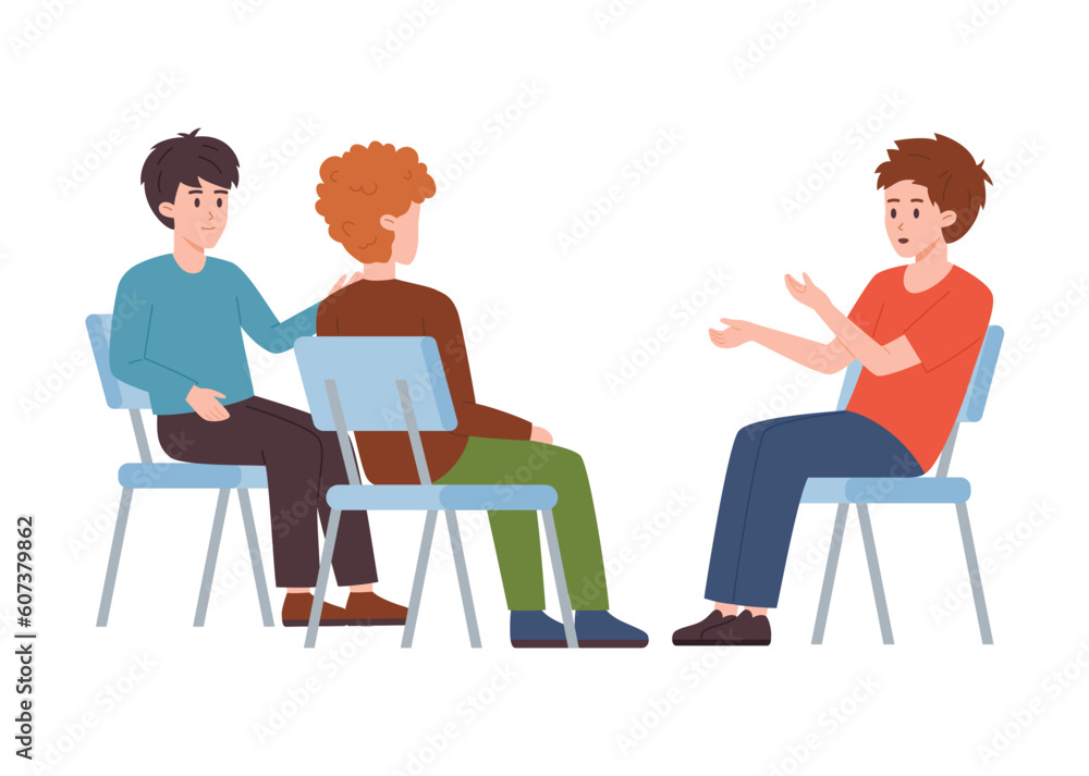 People sitting on chairs and discussing problems flat style
