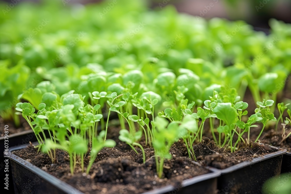 close-up of sprouting seedlings in garden bed, created with generative ai close-up of sprouting seedlings in garden bed, created with generative ai