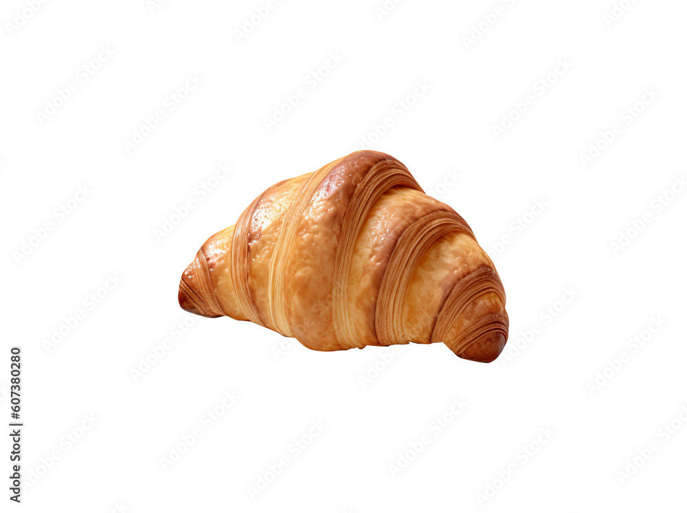 freshly baked croissant isolated on white  background with clipping path, generative ai, png file. 