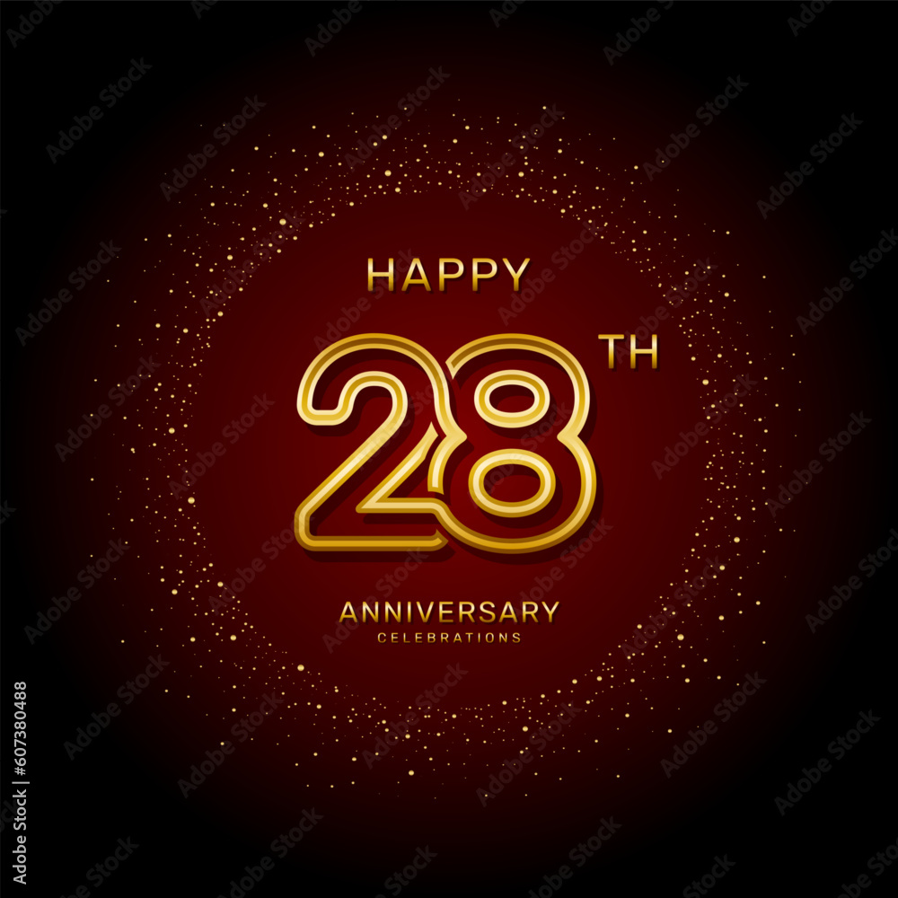 Fototapeta premium 28th anniversary logo design with a double line concept in gold color, logo vector template illustration