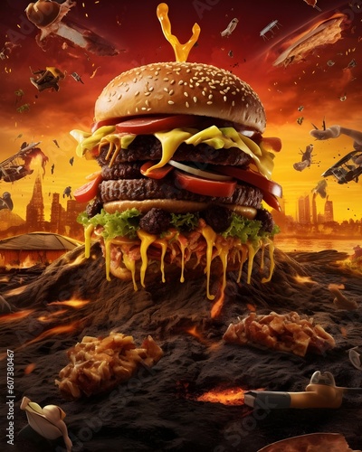 hamburger on the background of the apocalyptic world