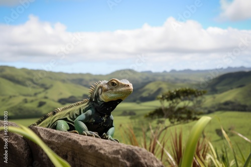 exotic pet with view of rolling hills and green fields, created with generative ai © altitudevisual