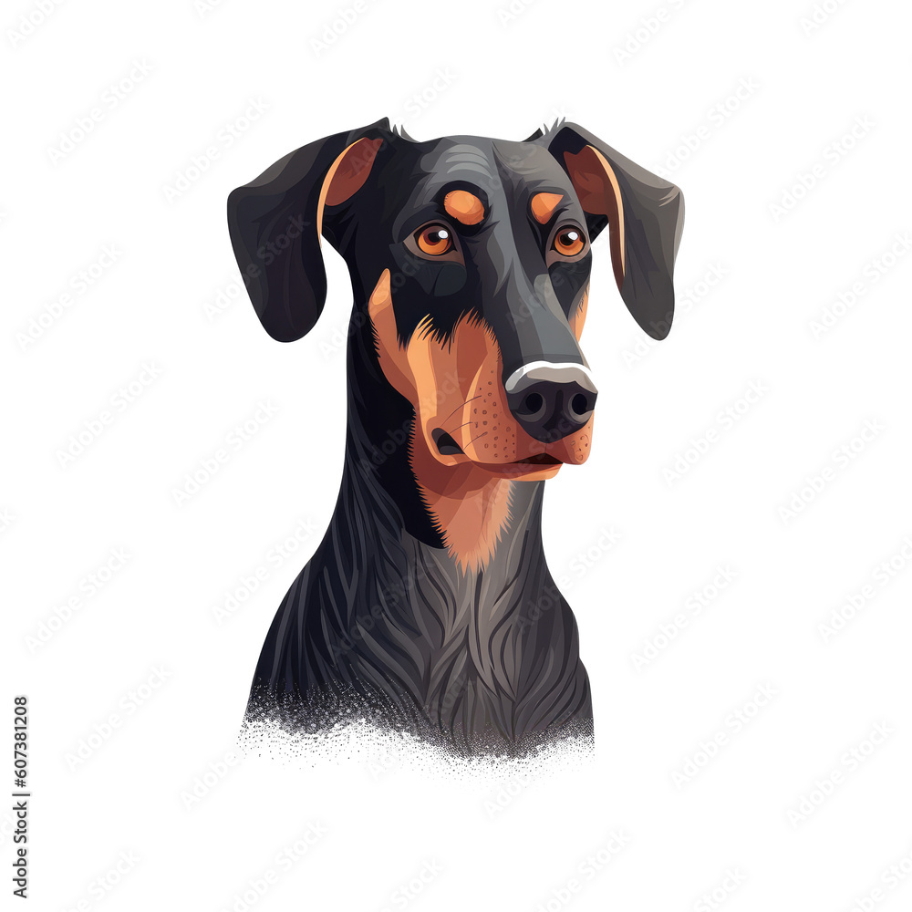 Whimsical Sleek and Alert: Cute 2D Illustration of a Dobermann Dog