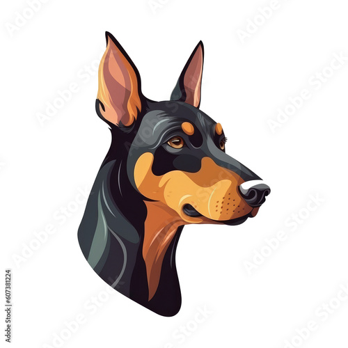 Whimsical Sleek and Alert: Cute 2D Illustration of a Dobermann Dog