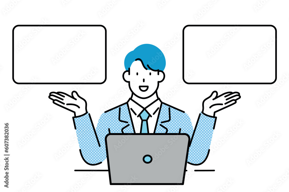 An agent sitting at a laptop making a pitch. An agent sitting at a laptop making a pitch.