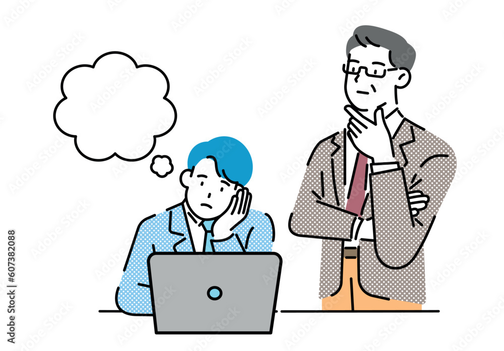 Office workers and coworker stuck in front of their laptops Office workers and coworker stuck in front of their laptops
