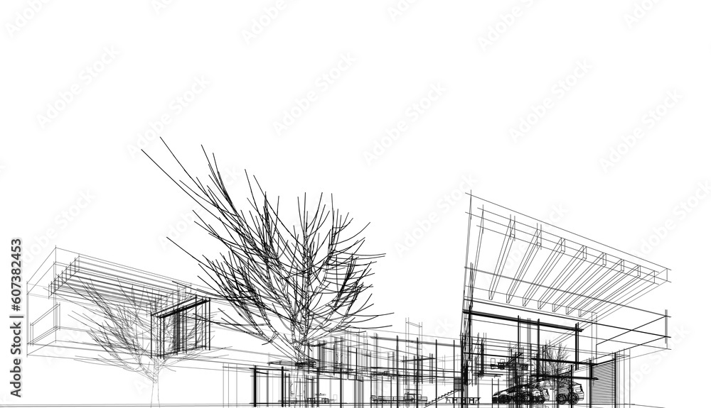 sketch of a house with fence sketch of a house with fence