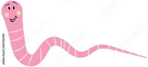 Funny pink earthworm vector illustration