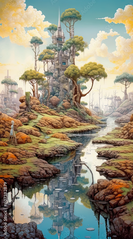 Fototapeta premium Generative AI landcape painting art