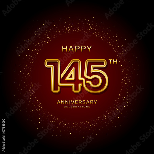 145th  anniversary logo design with a double line concept in gold color, logo vector template illustration photo