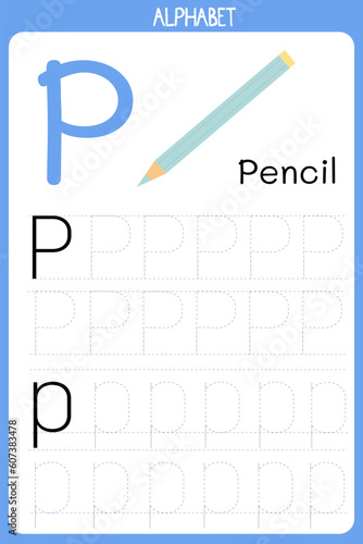 vector temlate for practice handwriting and learning letter P