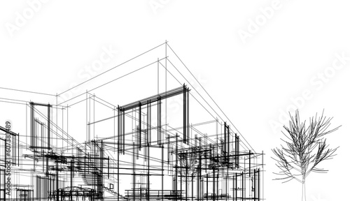 Architectural drawing 3d illustration and 3d rendering
