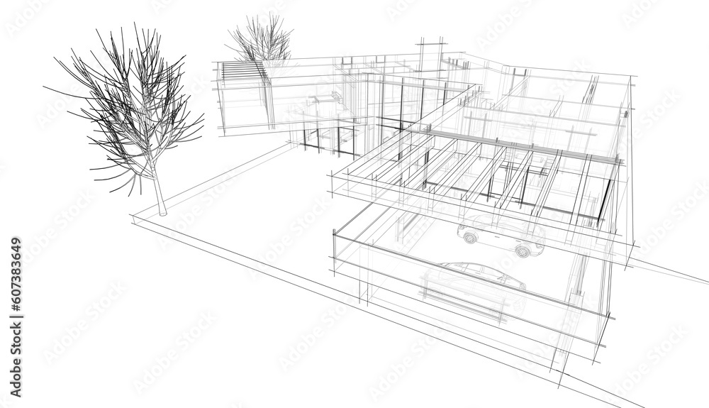 Architectural drawing 3d illustration and 3d rendering Architectural drawing 3d illustration and 3d rendering