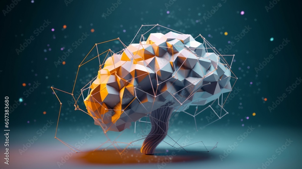 Neural Network Art Creative Brain Illustration with Cognitive