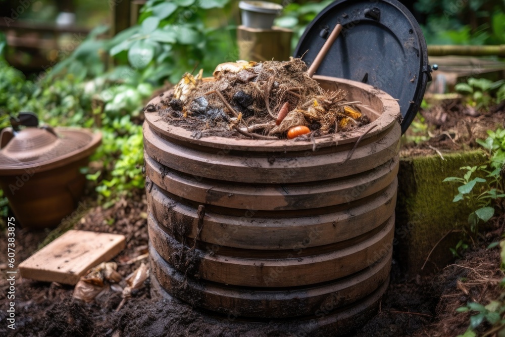 composter using worms to break down organic matter and turn it into compost, created with generative ai composter using worms to break down organic matter and turn it into compost, created with generative ai