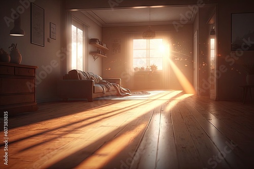 the sun rays shining on the floor  creating a warm and cozy atmosphere  created with generative ai