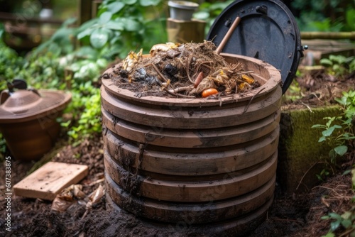 composter using worms to break down organic matter and turn it into compost, created with generative ai