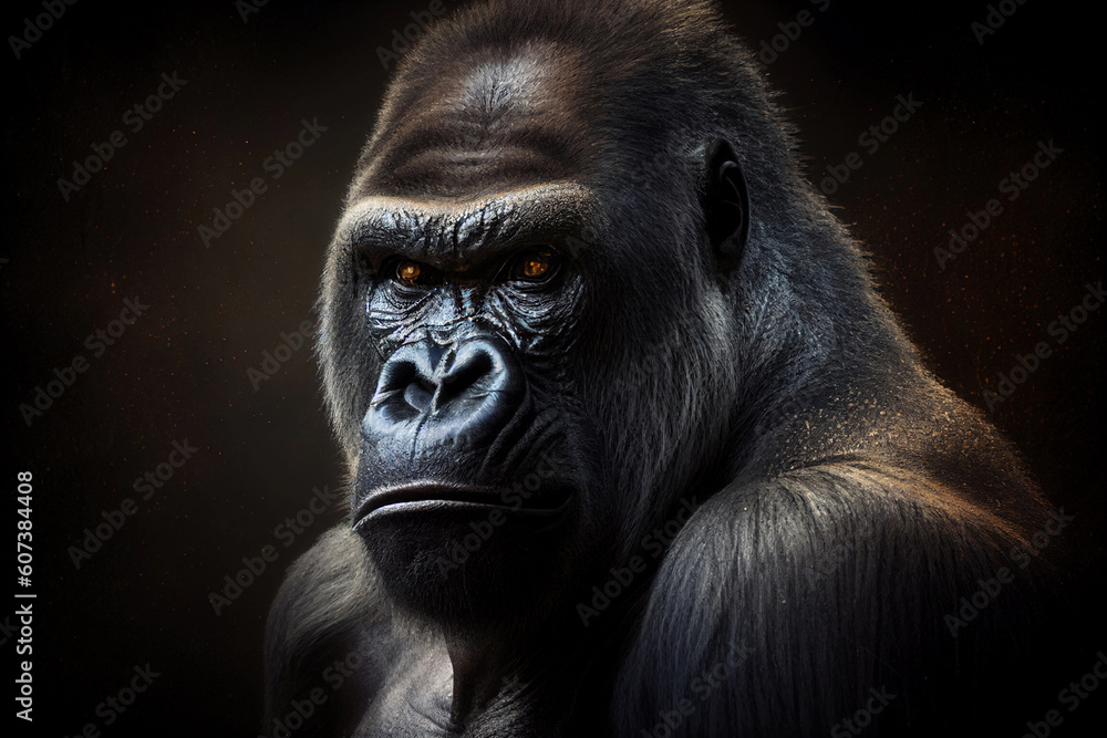 Obraz premium Gorilla portrait close-up. AI Generated