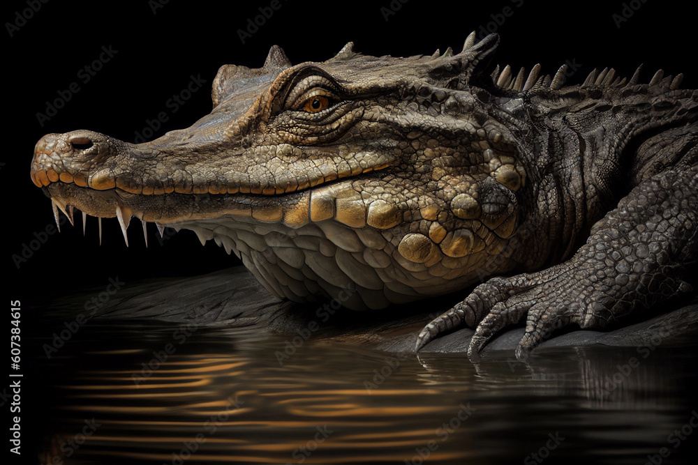 Fototapeta premium Alligator crocodile amphibian predator. AI Generated