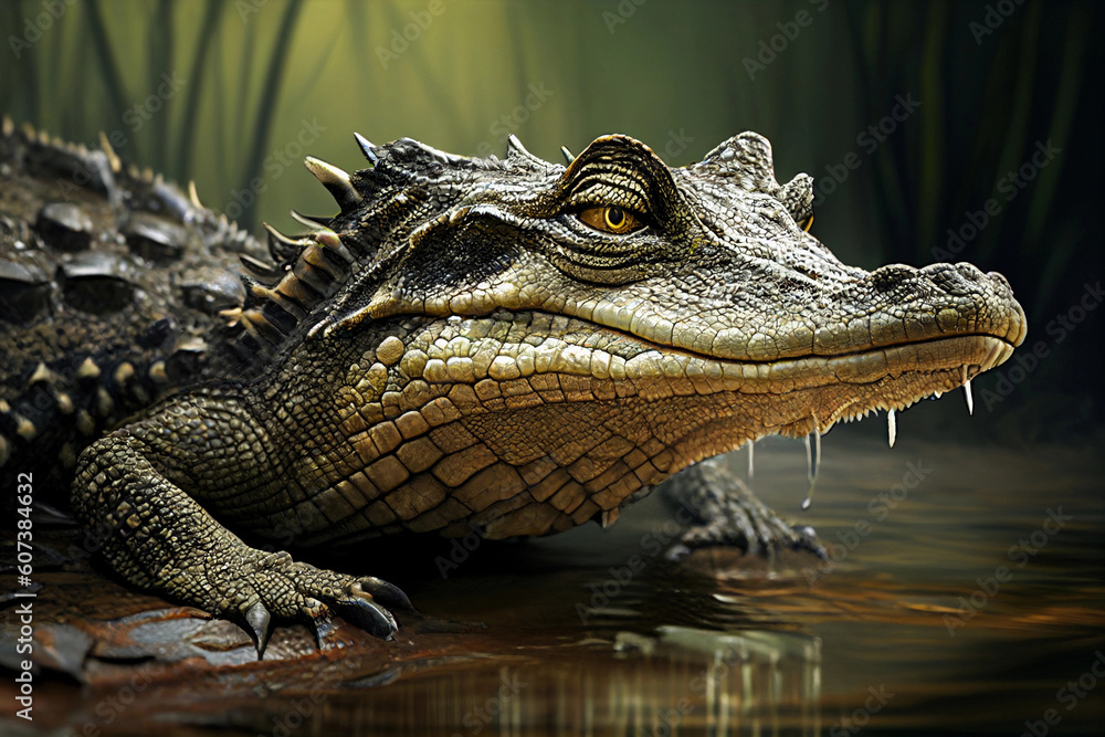 Fototapeta premium Alligator crocodile amphibian predator. AI Generated