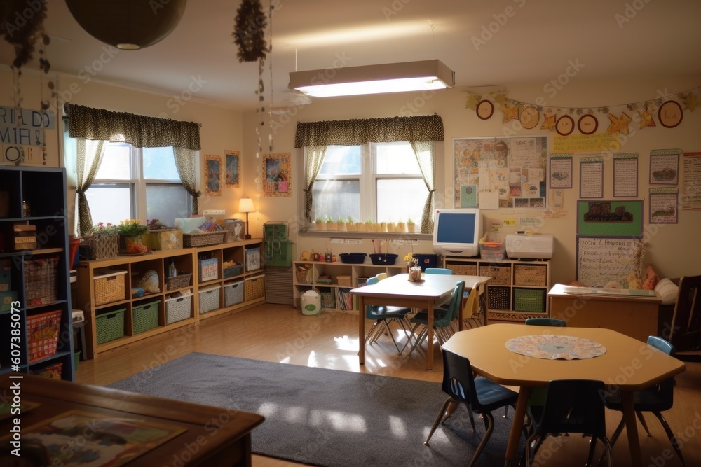 a cozy and inviting classroom with lots of personal touches, created with generative ai