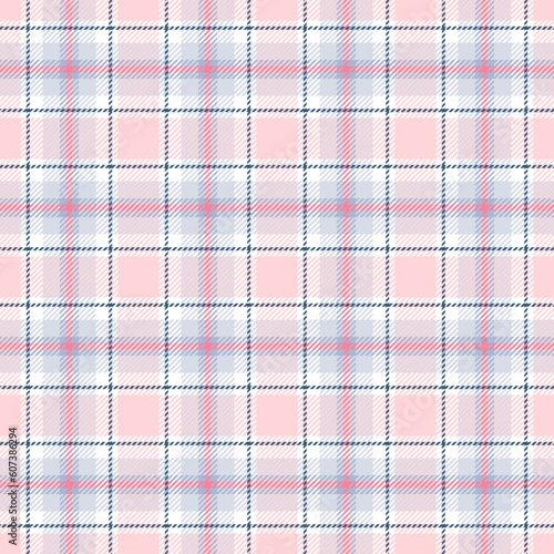 Seamless pattern. Repeating plaid tartan pink color. Check design for prints. Repeated scottish flannel. Madras fabric. Neutral wool lattice. Repeat abstract ekose woven. Vector illustration