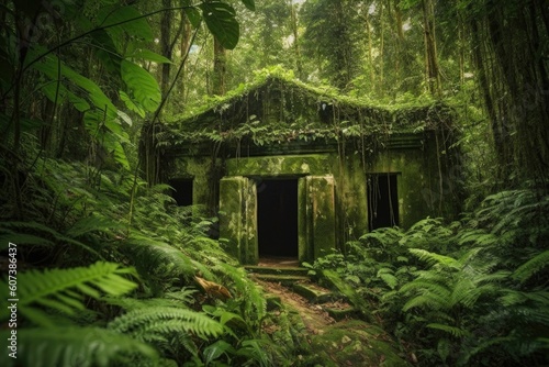 ancient ruins that have been swallowed by jungle  hidden from the eyes of civilization  created with generative ai