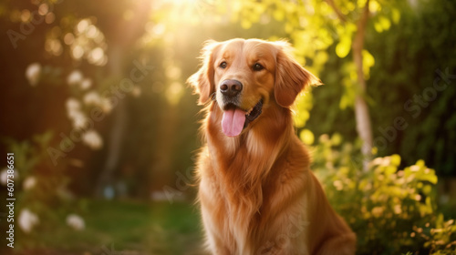 Golden retriever dog outdoors portrait. AI 