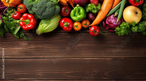 Vegetables on wooden table with copy space. AI