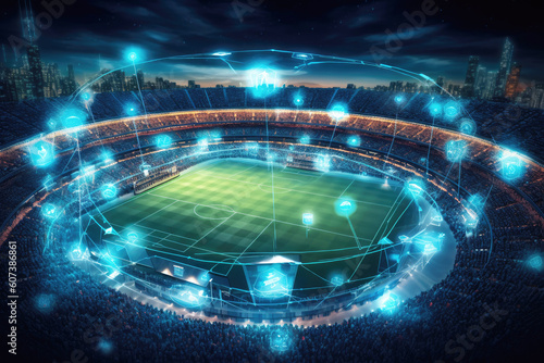 Fototapeta Naklejka Na Ścianę i Meble -  Football stadium. 5G in the sports industry. Generative AI
