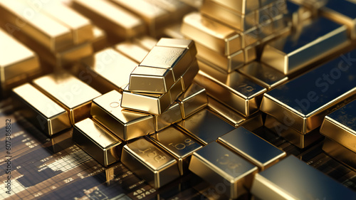 Gold bar with investment concepts.market price monitor.financial economy and strategy.wealth of investor asset.generative ai technology
