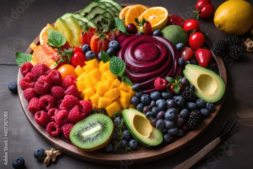 plate of colorful fruits and vegetables  a visual reminder of the many immune-boosting foods  created with generative ai