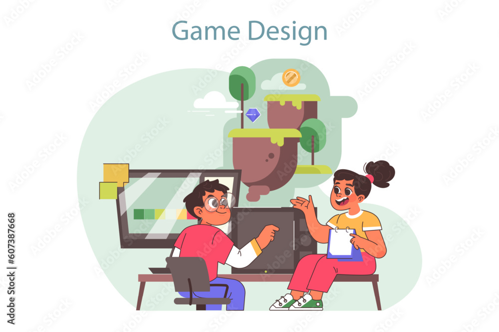Tech camp for children. Game design educational course. Children learning Tech camp for children. Game design educational course. Children learning