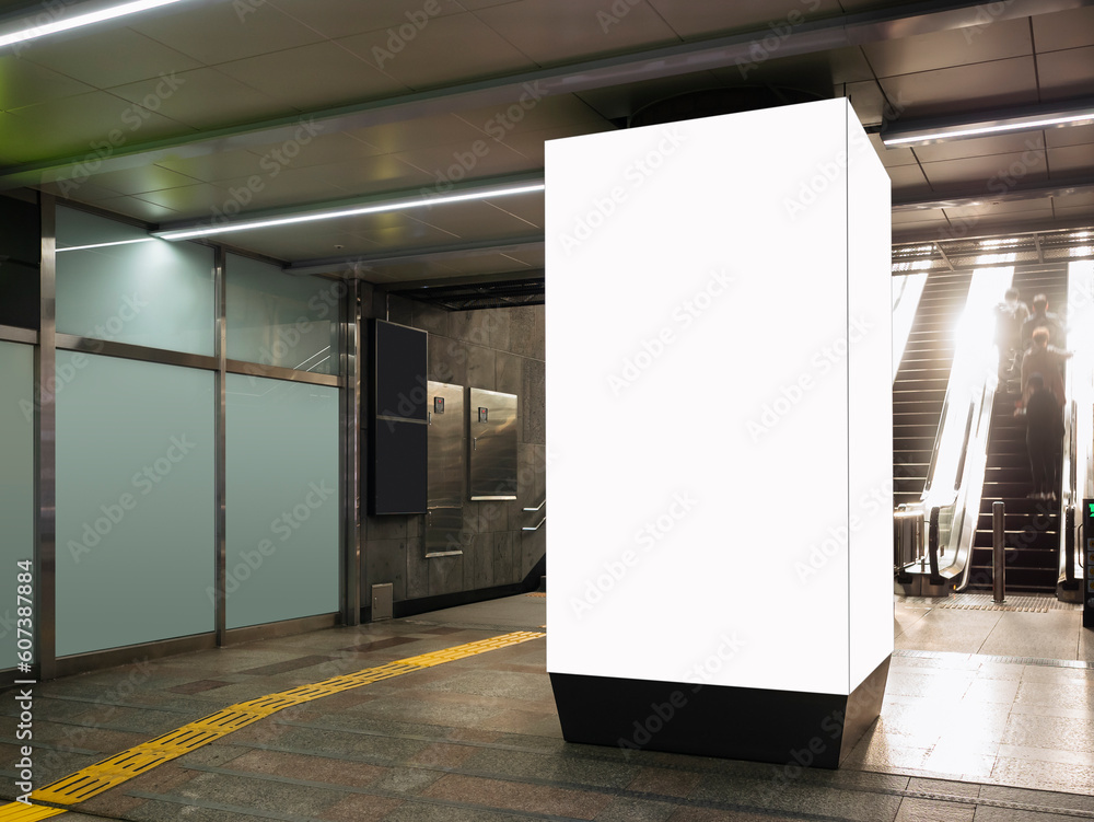 Mock up Banner Vertical Light box Indoor building Columns Media advertisement technology Mock up Banner Vertical Light box Indoor building Columns Media advertisement technology
